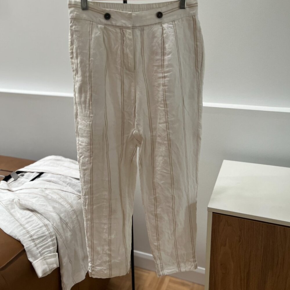 TRISTAN – Linen Pants, part of matching set – White&Beige Strip– Size 1